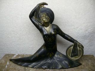 1930 ' s Art Deco Kneuss Chateau Landon French Marble Clock w/ Signed Bronze Lady 4
