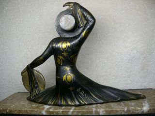 1930 ' s Art Deco Kneuss Chateau Landon French Marble Clock w/ Signed Bronze Lady 7