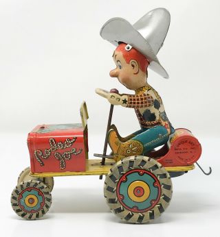 Vintage Unique Art Tin Litho Wind Up Rodeo Joe Crazy Car Scp