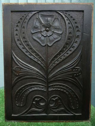 16thc Wooden Oak Relief Carved Panel With Tudor Rose Carving C1590s