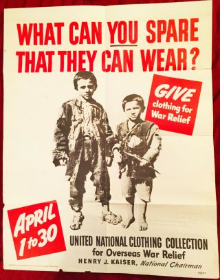 Ww2 Wwii Poster - What Can You Spare That They Can Wear? (1942) 22 " X 28 "