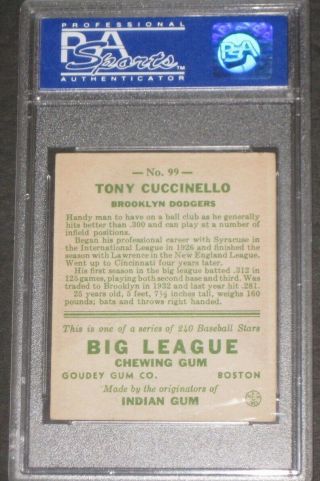 1933 Goudey TONY CUCCINELLO Baseball Card 99 PSA 5 EX Brooklyn Dodgers 4