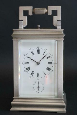 Antique French Carriage Clock Strike Repeat & Alarm Heavy Silver Plated Case
