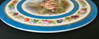Antique French Porcelain Hand Painted 17” Plaque Plate Putti Sevres ? Limoges ? 10