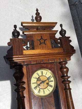 Antique Gustav Becker Vienna Regulator Wall Clock with Ornate Wood Case 2