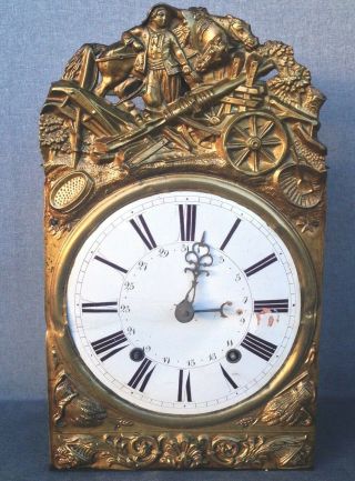 Antique French Comtoise Clock Mechanism Brass Repousse Decor 19th Century