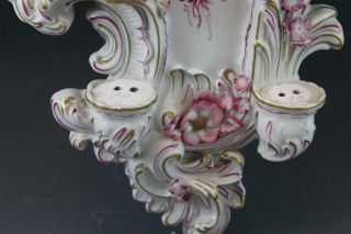 Pr German Porcelain Von Schierholz 2 Arm Wall Sconces Pink Floral Gilt Accents 8