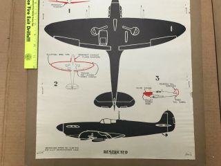 Rare 1942 WW2 U.  S.  A.  A.  F British Spitfire Recognition Identification Poster 20x14 4