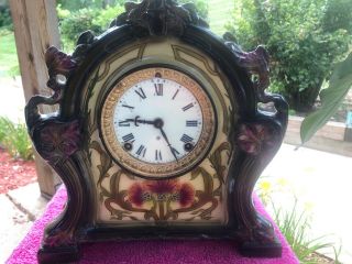 Antique Ansonia Porcelain Mantel Clock