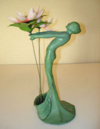 RARE Early 1920s FRANKART Nude Lady Art Deco Flower Vase or Flower Frog 2