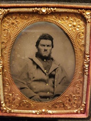 Rare Confederate Civil War Sixth Plate Fully Cased Tintype.  Very Sharp.