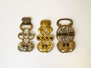 3 ANTIQUE CHINESE QING DYNASTY BRONZE BELT HOOKS OR BUCKLES,  VARYING SYMBOLS 3