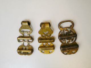 3 ANTIQUE CHINESE QING DYNASTY BRONZE BELT HOOKS OR BUCKLES,  VARYING SYMBOLS 4