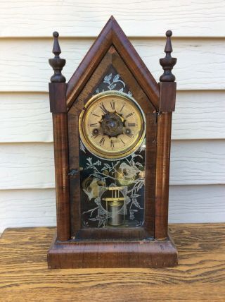 Antique Ansonia " Small Sharp Gothic ",  Steeple Cottage Shelf Clock Parts / Resto