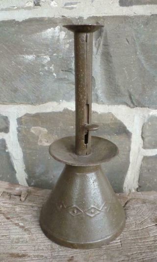 Rare Antique 18th Early 19th C Wrought Iron Tin Push Up Candlestick Aafa