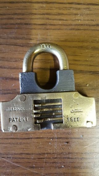 Rare Antique Patent Dreadnought 3811 Brass Padlock No Key