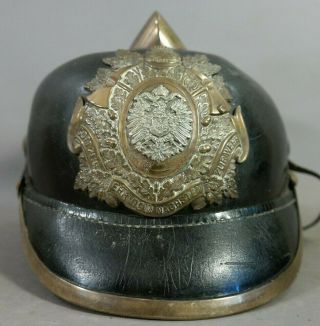 Wwi Era German Fire Helmet Antique Brass Fireman Badge Gustav Rannenberg Helmet