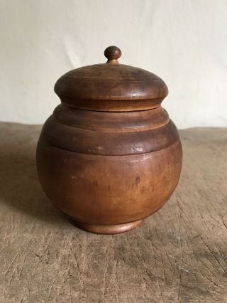 Old Wooden Treen Turned Lidded Peaseware Jar Container Patina Wooden AAFA 10