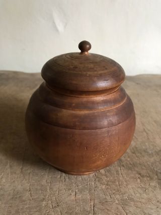 Old Wooden Treen Turned Lidded Peaseware Jar Container Patina Wooden AAFA 11