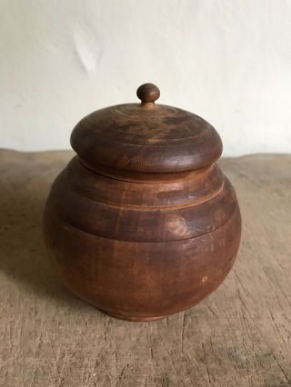 Old Wooden Treen Turned Lidded Peaseware Jar Container Patina Wooden Aafa