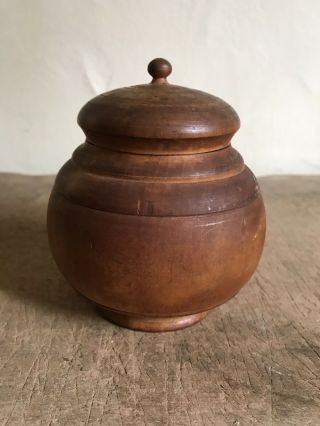Old Wooden Treen Turned Lidded Peaseware Jar Container Patina Wooden AAFA 2