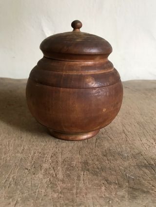 Old Wooden Treen Turned Lidded Peaseware Jar Container Patina Wooden AAFA 3