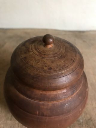 Old Wooden Treen Turned Lidded Peaseware Jar Container Patina Wooden AAFA 4