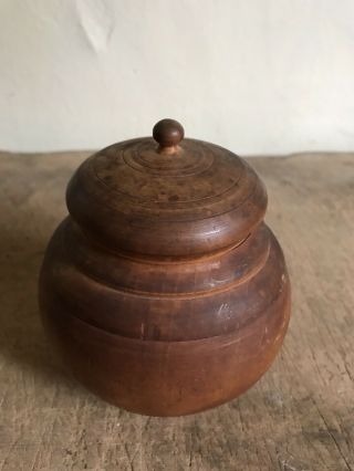 Old Wooden Treen Turned Lidded Peaseware Jar Container Patina Wooden AAFA 5
