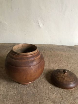 Old Wooden Treen Turned Lidded Peaseware Jar Container Patina Wooden AAFA 8