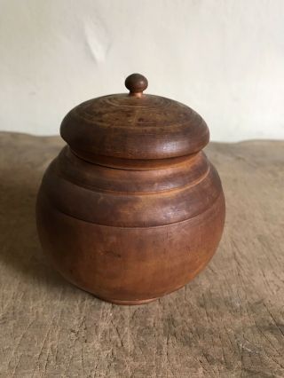 Old Wooden Treen Turned Lidded Peaseware Jar Container Patina Wooden AAFA 9