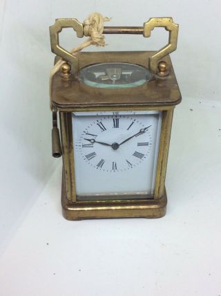 Fantastic Antique Vintage Glass Top Viewer Carriage Clock And Key