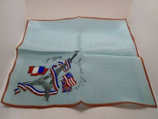 Rare Hand Painted Wwii Handkerchief Hankie Paris France Collectable