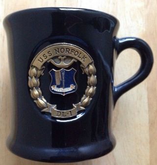 1950s 1960s Uss Norfolk Dl - 1 U.  S.  Navy Coffee Mug,  Black,  Vintage