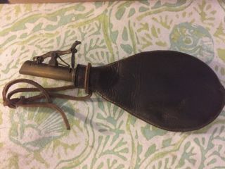 Antique Leather Gun Powder Flask W/ Brass Dispenser Historic War Musket Loader 2
