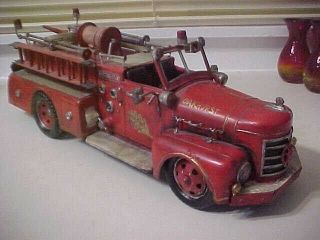 Vintage Ahrens Fox Fire Truck Oakhurst Fire Tin Metal Home Decorative -