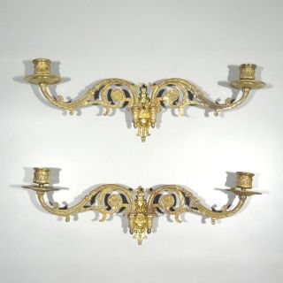 Antique French Bronze Piano Sconces Candleholders,  Signed “pinet”