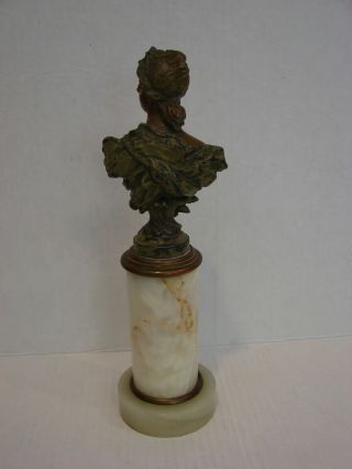 Art Nouveau Bronze Patina Lady Bust Statue on Marble Base,  Signed 2