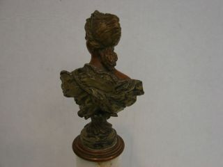 Art Nouveau Bronze Patina Lady Bust Statue on Marble Base,  Signed 4