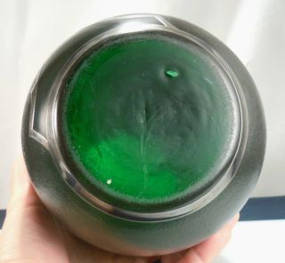 Antique Sterling Silver Medallion Overlay Green Glass Vase 7