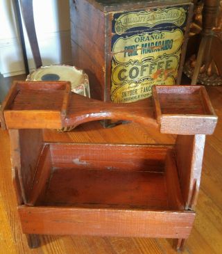 Antique Early Primitive 19thc Wood Farrier Box Ox Blood Red Paint AAFA Bench 12