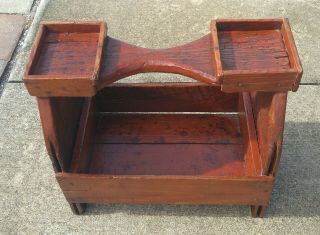 Antique Early Primitive 19thc Wood Farrier Box Ox Blood Red Paint Aafa Bench