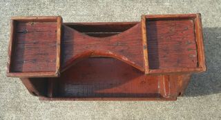 Antique Early Primitive 19thc Wood Farrier Box Ox Blood Red Paint AAFA Bench 3