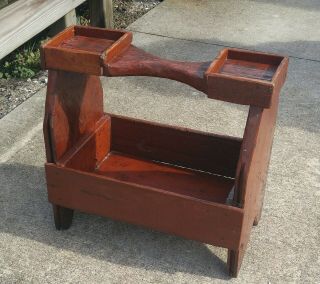 Antique Early Primitive 19thc Wood Farrier Box Ox Blood Red Paint AAFA Bench 4