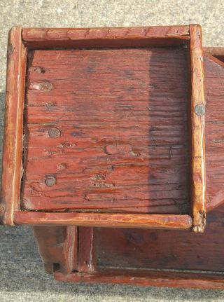 Antique Early Primitive 19thc Wood Farrier Box Ox Blood Red Paint AAFA Bench 5