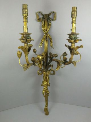 Antique Early 20th Century Louis XVI Style Ormolu Acanthus Wall Sconce 12