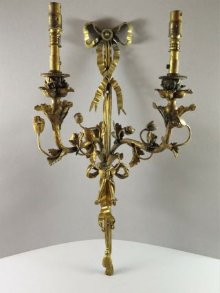 Antique Early 20th Century Louis Xvi Style Ormolu Acanthus Wall Sconce