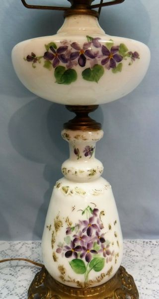 Antique 3 Tier Parlor Lamp White with Hand Painted Purple Violet Flowers GWTW 4