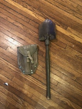 Vintage Rare Ww2 1945 Trench Shovel Collapsible In Orig Carrying Case Ames Green
