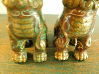 Vtg.  1940 ' s CHINESE BRONZE CLOISONNE ENAMEL GILT FOO DOG / LIONS 5 