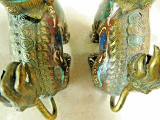 Vtg.  1940 ' s CHINESE BRONZE CLOISONNE ENAMEL GILT FOO DOG / LIONS 5 